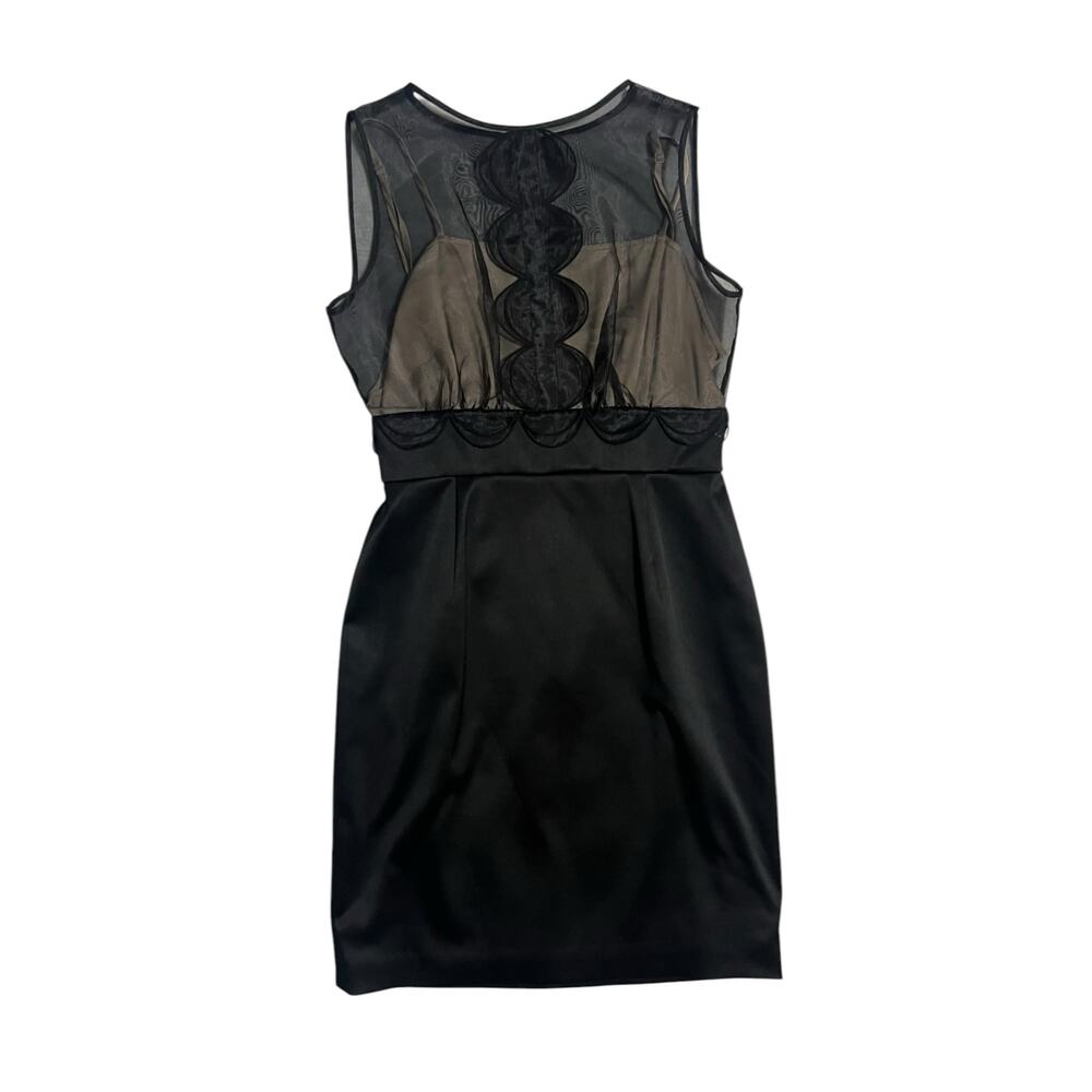 Max and Cleo Black Sheer Satin Cocktail Mini Dress Sleeveless Size 8 Semi Formal